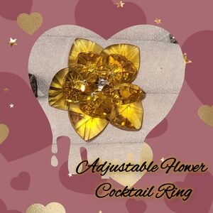 Yellow Flower Adjustable Cocktail Ring